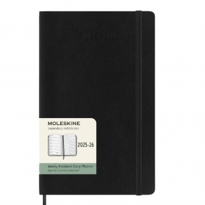 MOLESKINE Határidőnapló 2025/26 18 hónap, heti, puha borítású, fekete (L)