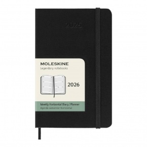 MOLESKINE Határidőnapló 2026 12 hónap, Heti, kemény borító, FEKETE (P) Horizontális