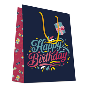 Beaumont ajándéktasak, extra nagy (32x14x40 cm) sötétkék-pink, Happy Birthday (6)