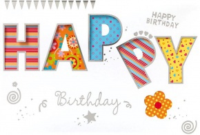 BSB képeslap, Happy Birthday, színes feliratos (állvány)