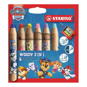 STABILO woody 3 in 1 Mancs őrjárat többfunkciós színes ceruza készlet 6 db-os készlet + hegyező