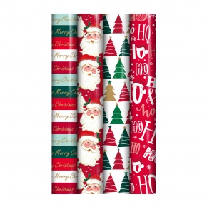 Eurowrap tekercses csomagolópapír, (70x400 cm) 4-féle karácsonyi minta, piros, fehér, zöld karácsonyi (3)