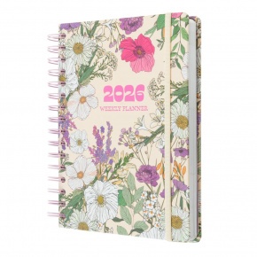 Grupo Erik spirálos határidőnapló (A5), heti, Virágos Kert, 2026