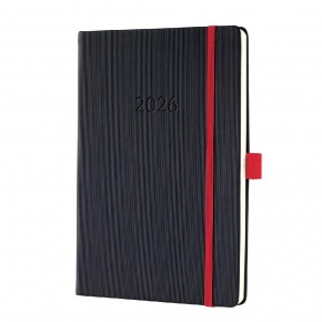 Sigel Conceptum határidőnapló, 2026, 14,8x21,3cm heti, fekete, piros gumipánt