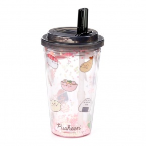 Puckator pohár tetővel és szívószállal, 500ml, ütésálló, Pusheen Sushi Club (6)