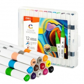 DELI Color Emotion akril marker kétvégű (ecset és kerek hegy) 12db, vízbázisú