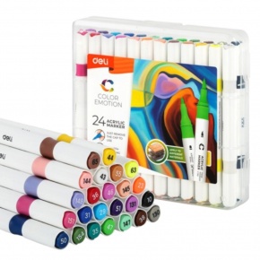 DELI Color Emotion akril marker kétvégű (ecset és kerek hegy) 24db, vízbázisú