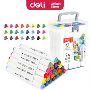 DELI Color Emotion Sketch Marker 24 db-os kétvégű kerek és vágott heggyel, háromszög test