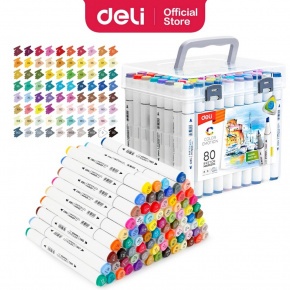 DELI Color Emotion Sketch Marker 80 db-os kétvégű kerek és vágott heggyel, háromszög test, alkoholos