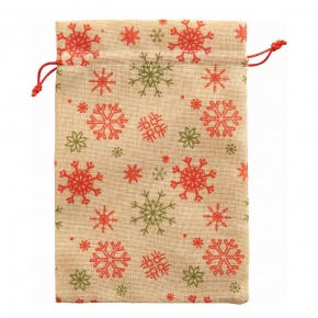 Folia juta zsák (17x25 cm) natúr, zöld-piros hópelyhes karácsonyi (5)
