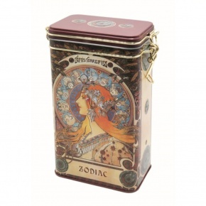 Csatos fémdoboz, dombornyomott 11x18x7,4cm, Mucha Zodiac