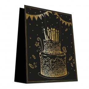 Beaumont ajándéktasak, nagy (26x32x13 cm) fekete, arany, tortás (4)