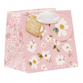 BSB ajándéktasak (14x14x6 cm) rózsaszín, apró fehér virágos (6)