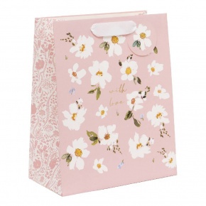 BSB ajándéktasak (31,5x26x13,5 cm) rózsaszín, apró fehér virágos (6)