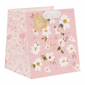 BSB ajándéktasak (18x20x18 cm) rózsaszín, apró fehér virágos (6)