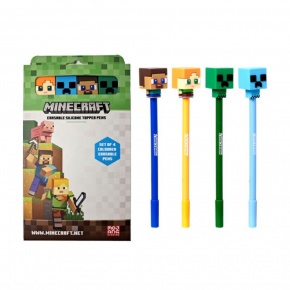 Puckator törölhető toll készlet, 4db-os, szilikon Chibi Minecraft dísszel