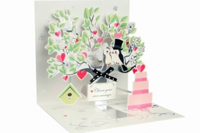 Popshots képeslap, négyzet, Wedding tree/esküvői madár pár