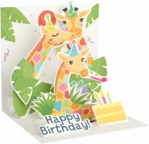 Popshots képeslap, négyzet, Happy Birthday, zsiráfok