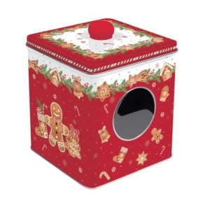 Ablakos fémdoboz 13x13x14,5cm, Fancy Gingerbread