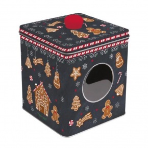 Ablakos fémdoboz 13x13x14,5cm, Gingerbread