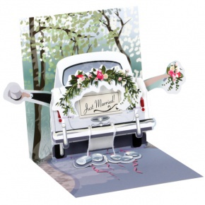 Popshots képeslap, mini, esküvői autó, Just Married