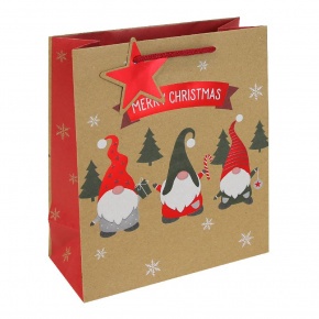Eurowrap ajándéktasak (21,5x25x10 cm) kraft, karácsonyi manók/12 kar. (5)