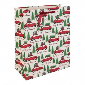 Eurowrap ajándéktasak (26,5x33x14 cm) piros autók fenyőfával /12 kar. (5)