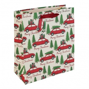Eurowrap ajándéktasak (21,5x25x10 cm) piros autók fenyőfával /12 kar. (5)