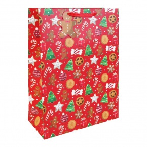 Eurowrap ajándéktasak (33x45,5x15 cm) piros, mézeskalácsos /12 kar. (5)