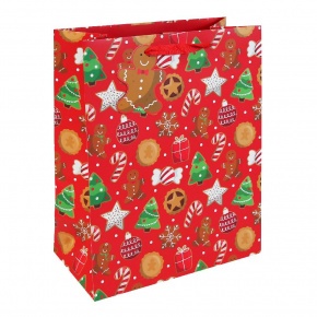 Eurowrap ajándéktasak (26,5x33x14 cm) piros, mézeskalácsos /12 kar. (5)