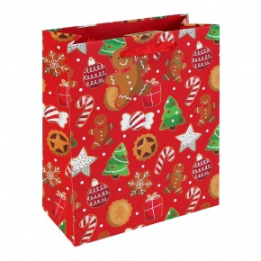 Eurowrap ajándéktasak (21,5x25x10 cm) piros, mézeskalácsos /12 kar. (5)