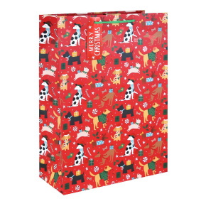 Eurowrap ajándéktasak (33x45,5x15 cm) piros, kutyás karácsonyi (6)