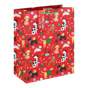 Eurowrap ajándéktasak (26,5x33x14 cm) piros, kutyás karácsonyi (6)