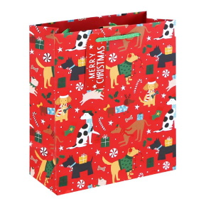 Eurowrap ajándéktasak (21,5x25x10 cm) piros, kutyás karácsonyi (6)