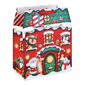 Eurowrap ajándéktasak (26,5x33x14 cm) Mikulásház tetővel karácsonyi (6)