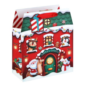 Eurowrap ajándéktasak (21,5x25x10 cm) Mikulásház tetővel karácsonyi (6)
