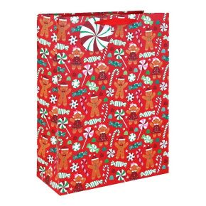 Eurowrap ajándéktasak (33x45,5x15 cm) piros, mézeskalácsos karácsonyi (6)