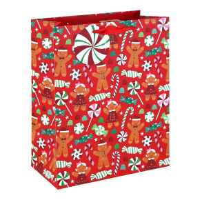 Eurowrap ajándéktasak (26,5x33x14 cm) piros, mézeskalácsos karácsonyi (6)