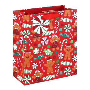 Eurowrap ajándéktasak (21,5x25x10 cm) piros, mézeskalácsos karácsonyi (6)