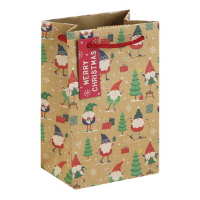 Eurowrap ajándéktasak (12,7x20,3x9 cm) kraft, manós karácsonyi (6)