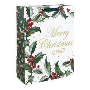 Eurowrap ajándéktasak (33x45,5x15 cm) Merry Christmas, magyalos karácsonyi (6)