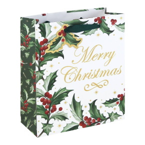 Eurowrap ajándéktasak (21,5x25x10 cm) Merry Christmas, magyalos karácsonyi (6)