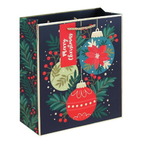 Eurowrap ajándéktasak (21,5x25x10 cm) zöld, karácsonyfa díszes karácsonyi (6)