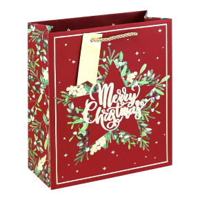 Eurowrap ajándéktasak (21,5x25x10 cm) piros, Merry Christmas karácsonyi (6)