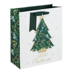 Eurowrap ajándéktasak (21,5x25x10 cm) fehér, karácsonyfás karácsonyi (6)