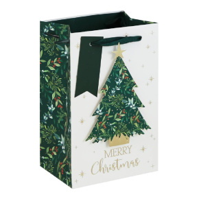 Eurowrap ajándéktasak (12,7x20,3x9 cm) fehér, karácsonyfás karácsonyi (6)