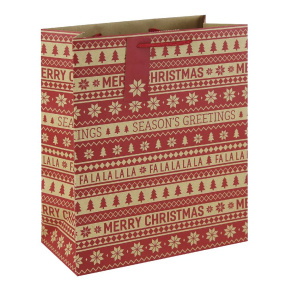 Eurowrap ajándéktasak (26,5x33x14 cm) kraft, piros mintás karácsonyi (6)