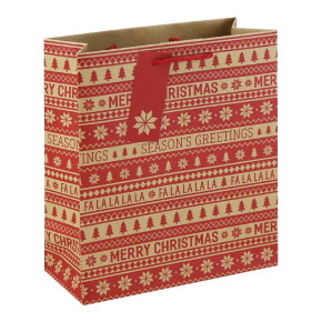 Eurowrap ajándéktasak (21,5x25x10 cm) kraft, piros mintás karácsonyi (6)