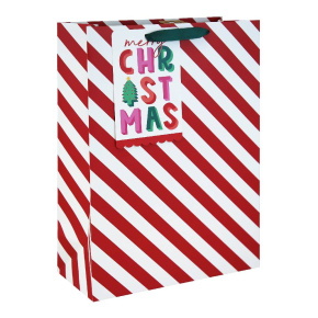 Eurowrap ajándéktasak (33x45,5x15 cm) fehér-piros csíkos karácsonyi (6)