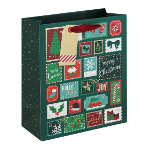 Eurowrap ajándéktasak (21,5x25x10 cm) zöld, karácsonyi pecsétek karácsonyi (6)